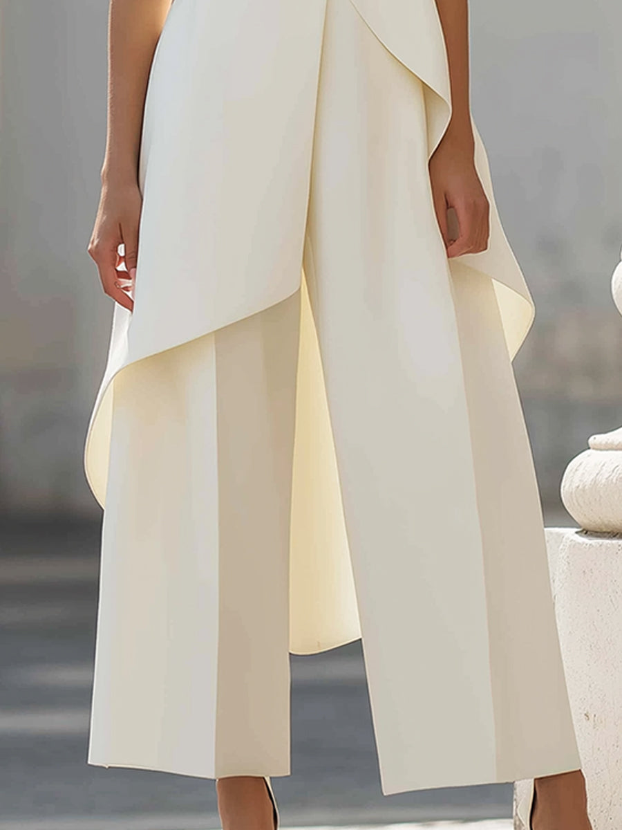 Ensemble Haut Asymétrique Sans Manches à Volants et Pantalon Large