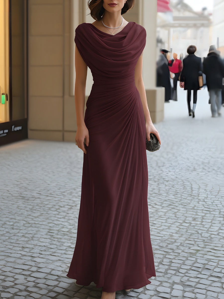 Draped CoDresswl-Neck Ruched Maxi