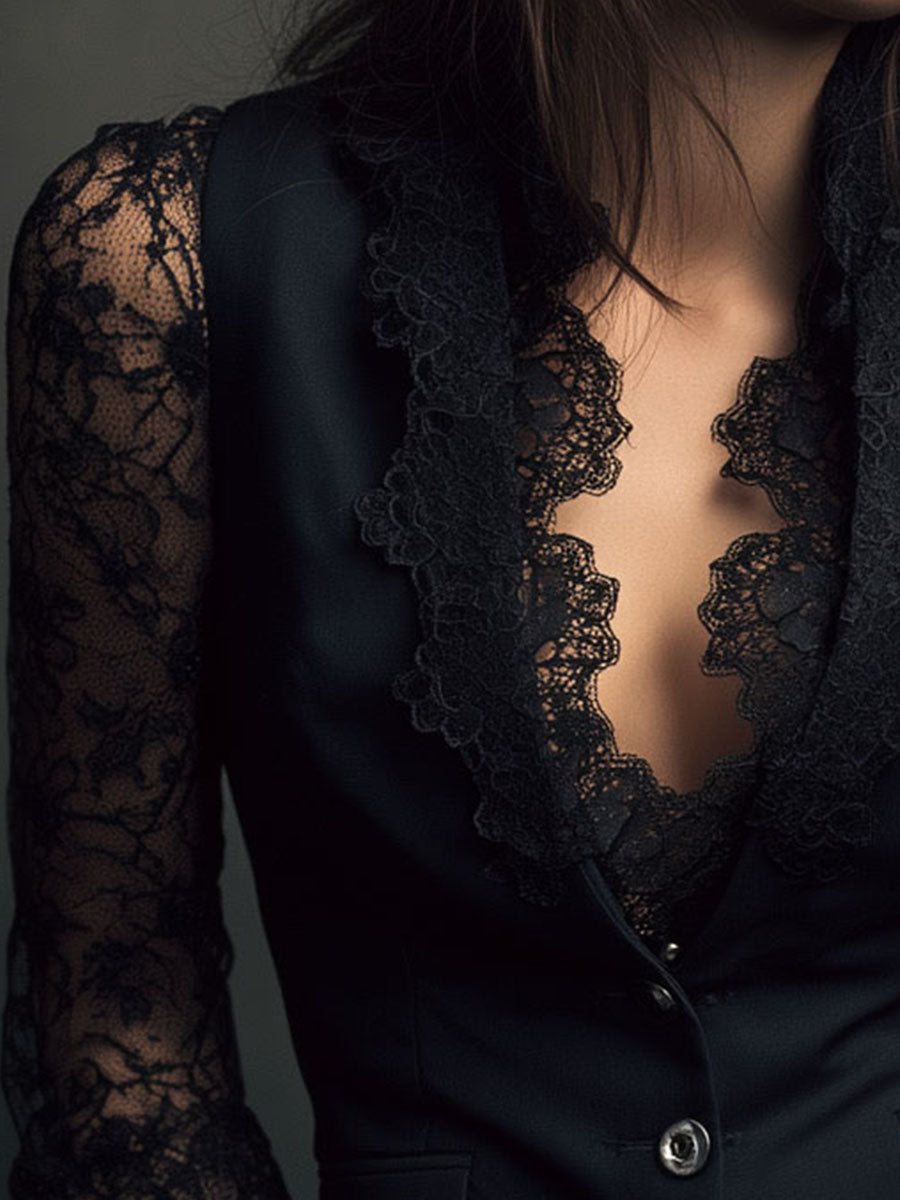 Claudia · Blazer noir à dentelle