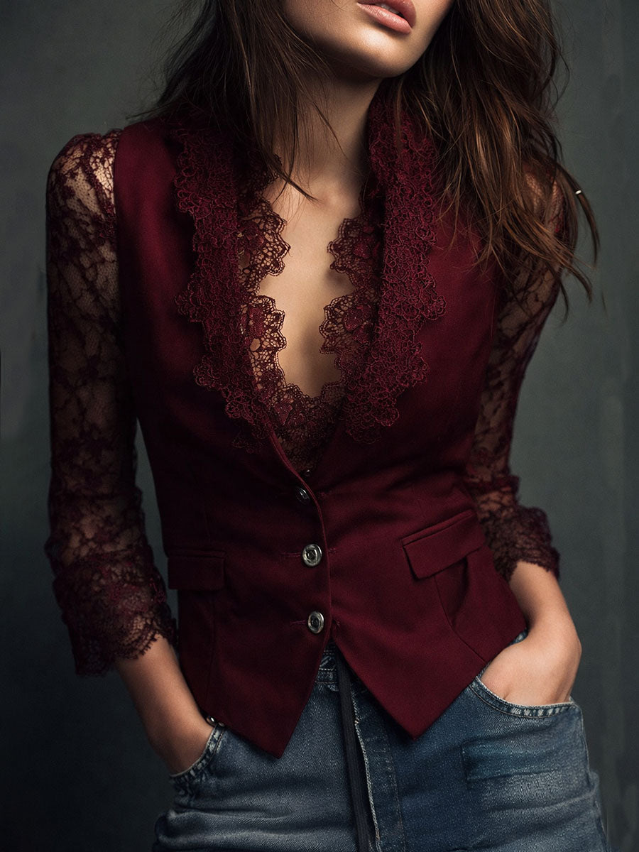 Claudia · Blazer noir à dentelle