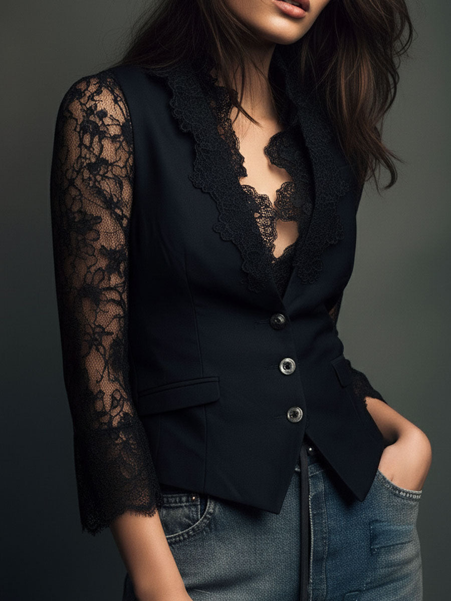 Claudia · Blazer noir à dentelle