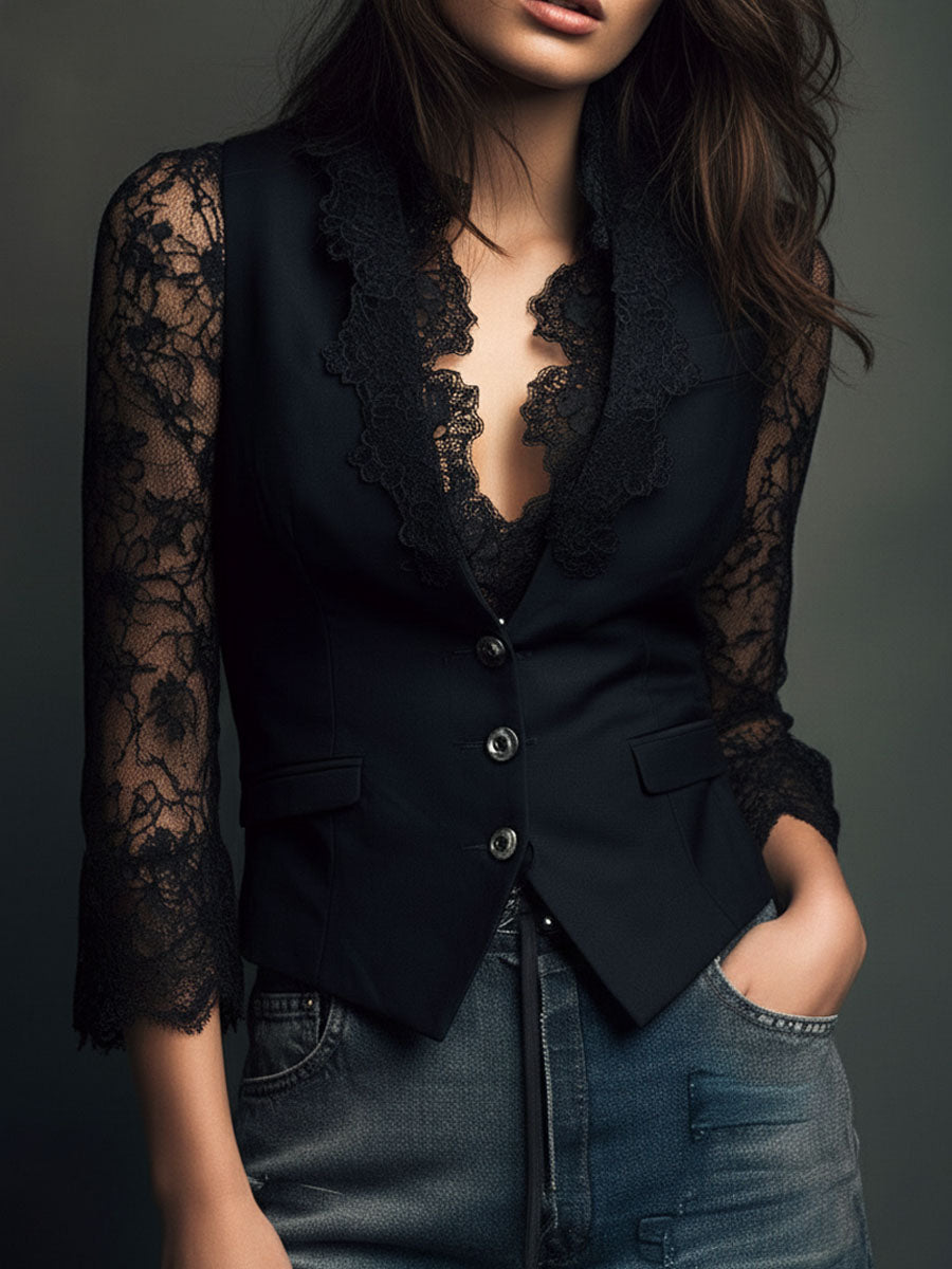 Claudia · Blazer noir à dentelle
