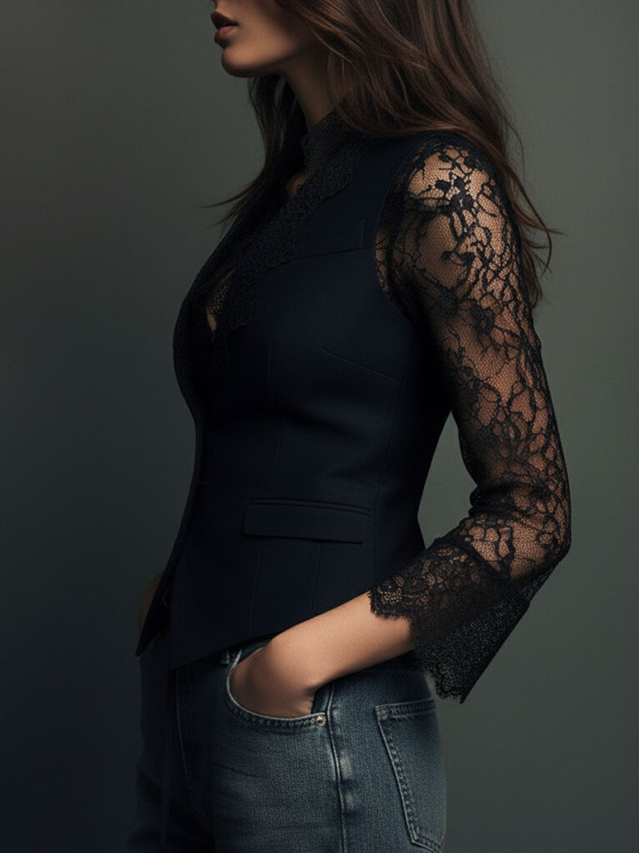 Claudia · Blazer noir à dentelle
