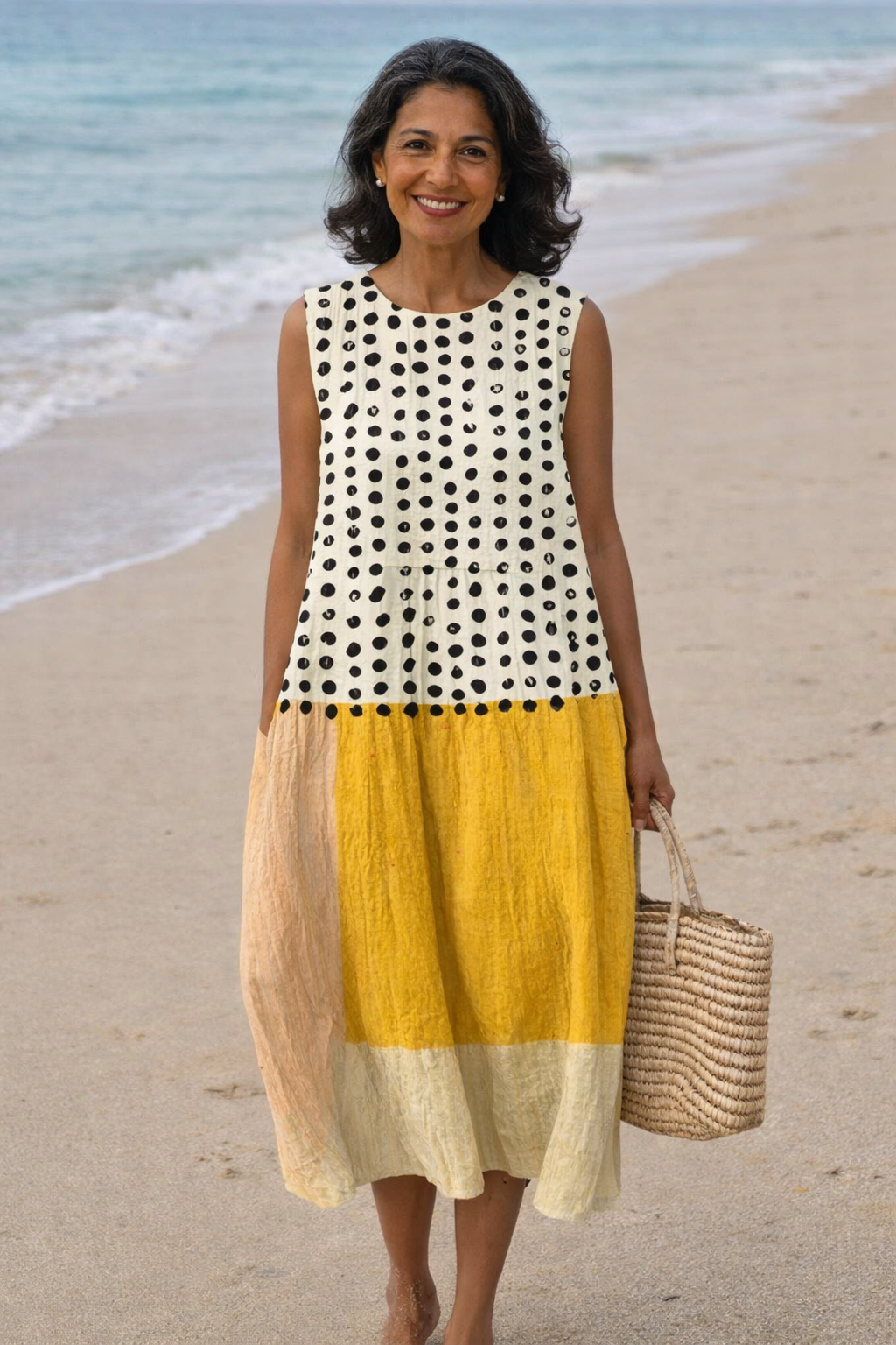 Lia | Robe midi à pois et blocs de couleur