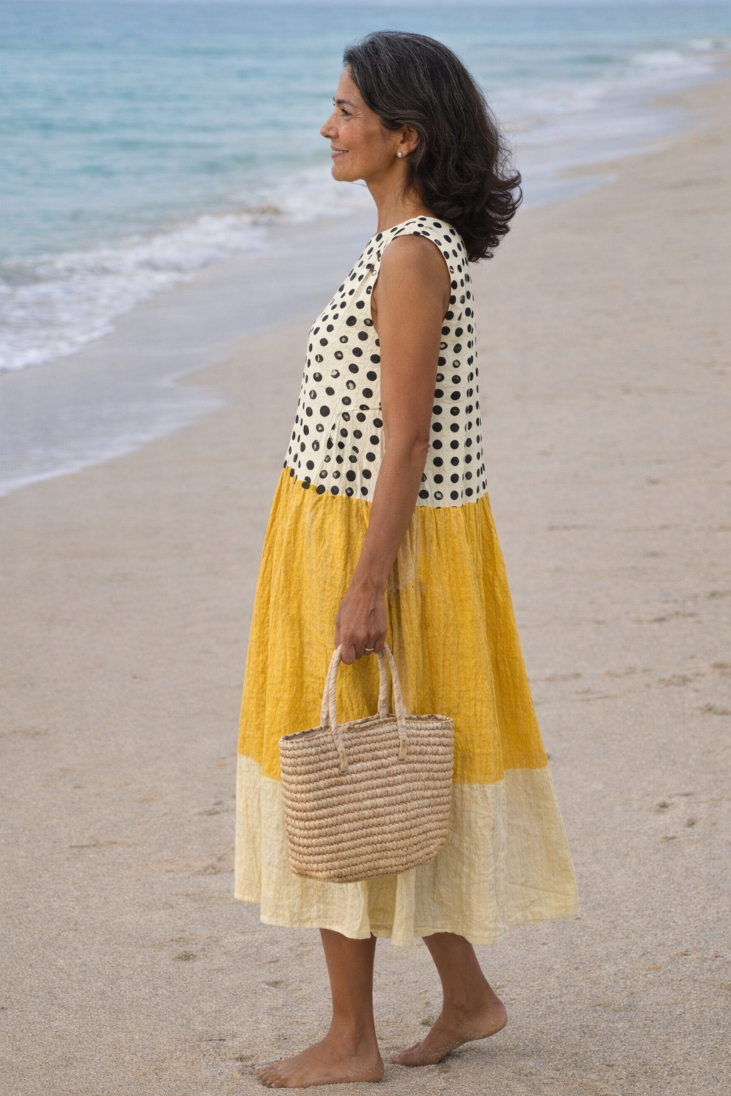 Lia | Robe midi à pois et blocs de couleur