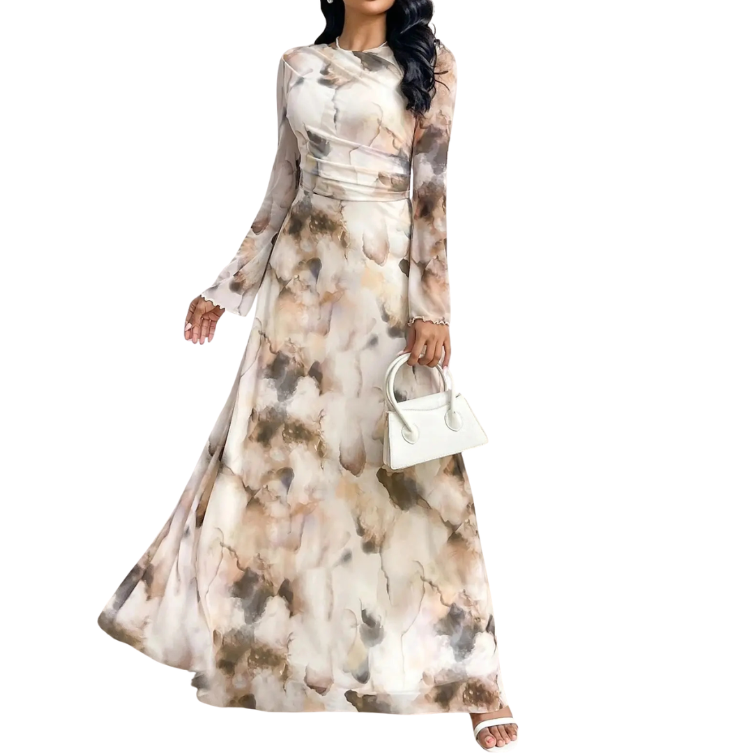 CELESTE – Robe Élégante en Maille Imprimée Tie-Dye