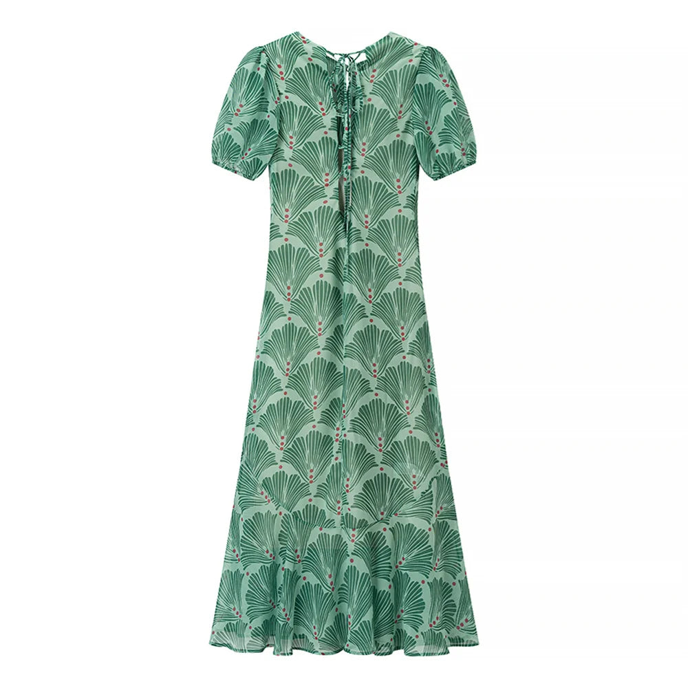 Robe Longue à Motif Éventail