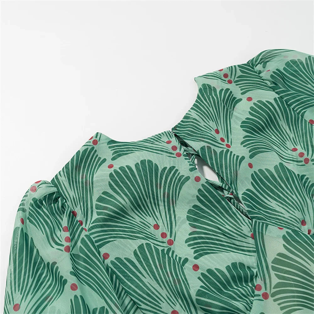 Robe Longue à Motif Éventail