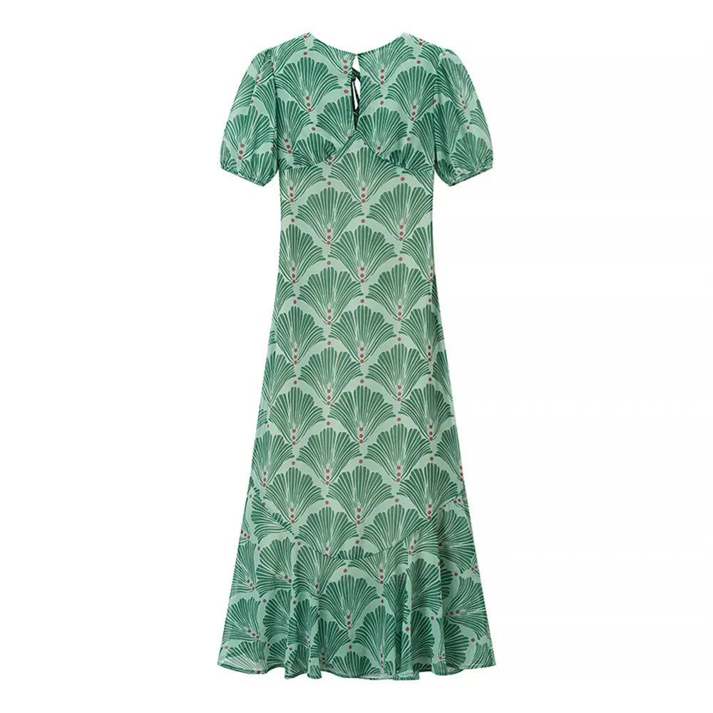 Robe Longue à Motif Éventail