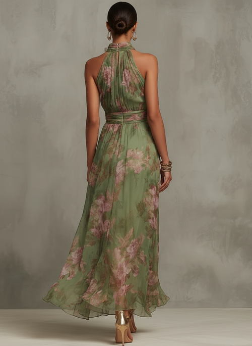 Alexandra | Robe longue verte à fleurs