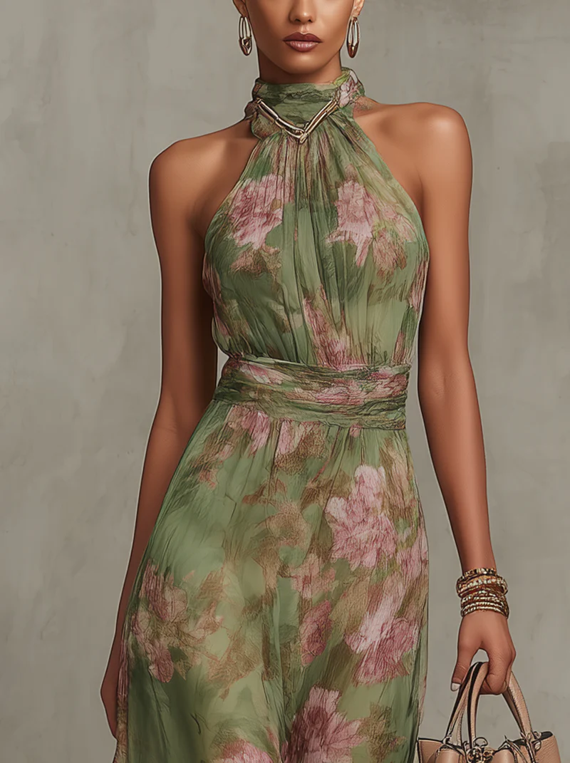 Alexandra | Robe longue verte à fleurs