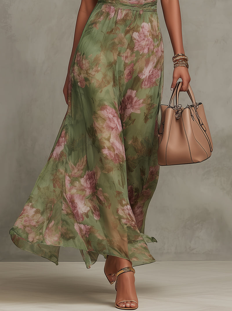 Alexandra | Robe longue verte à fleurs