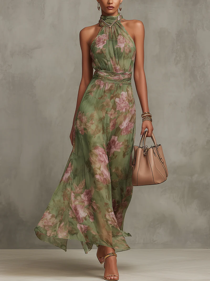 Alexandra | Robe longue verte à fleurs