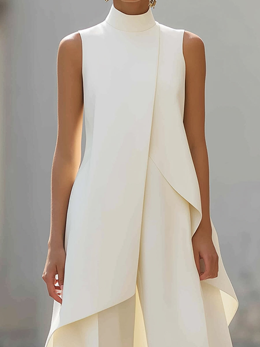 Ensemble Haut Asymétrique Sans Manches à Volants et Pantalon Large