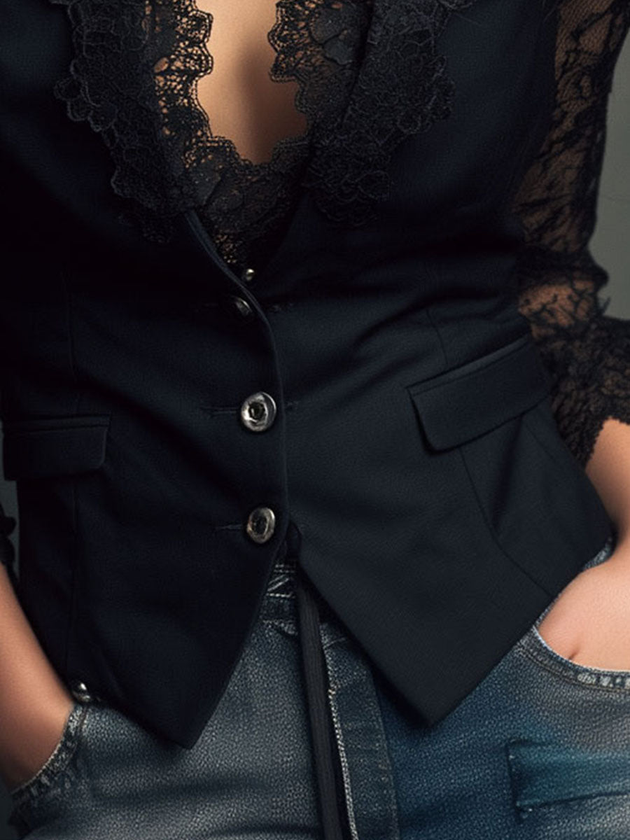 Claudia · Blazer noir à dentelle