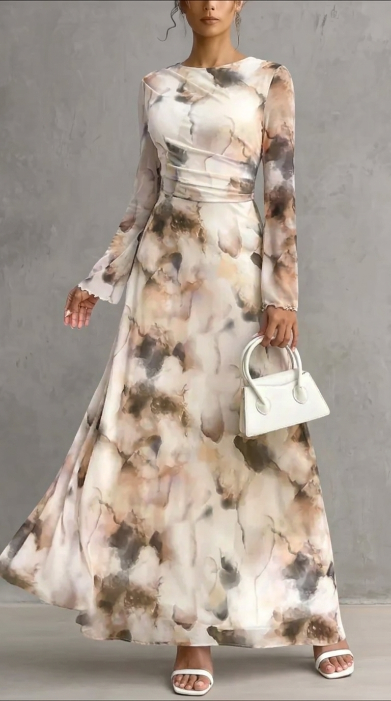 CELESTE – Robe Élégante en Maille Imprimée Tie-Dye