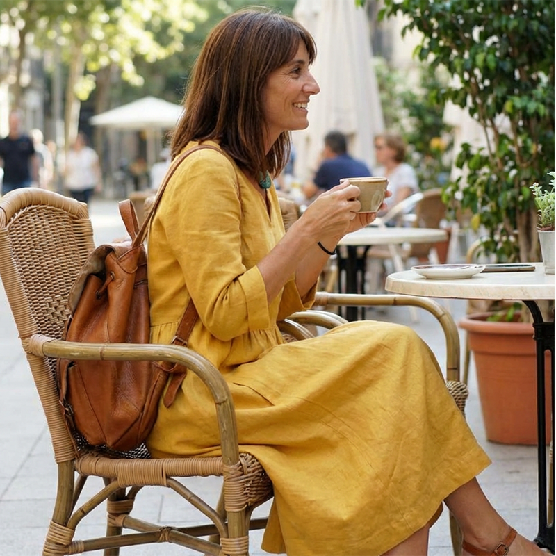 Robe décontractée à col en V en coton et lin